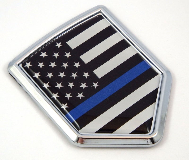 Car Chrome Decals Police USA Thin Blue Line Flag Chrome Emblem Car Decal Sticker Bike Crest Shield Shape - Image 1